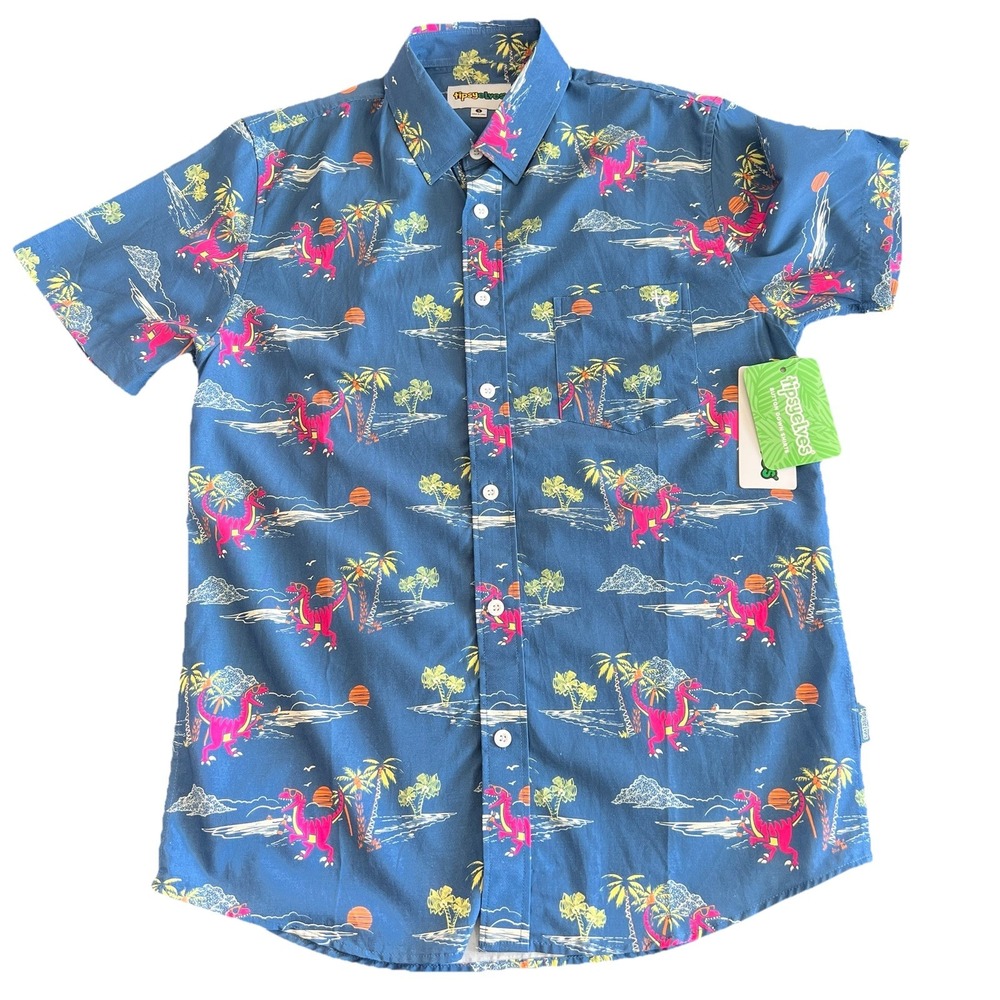 Tipsy Elves Prehistoric Dinosaur Hawaiian Button Down Mens Small Tipsy NWT